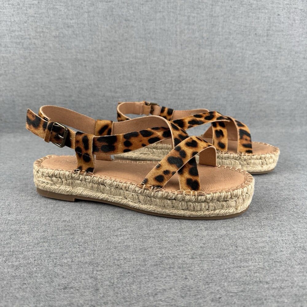 New‎ Madewell Sandals Womens 8.5 Brown Leather Animal Print Beachy Boho Resort - Picture 2 of 14